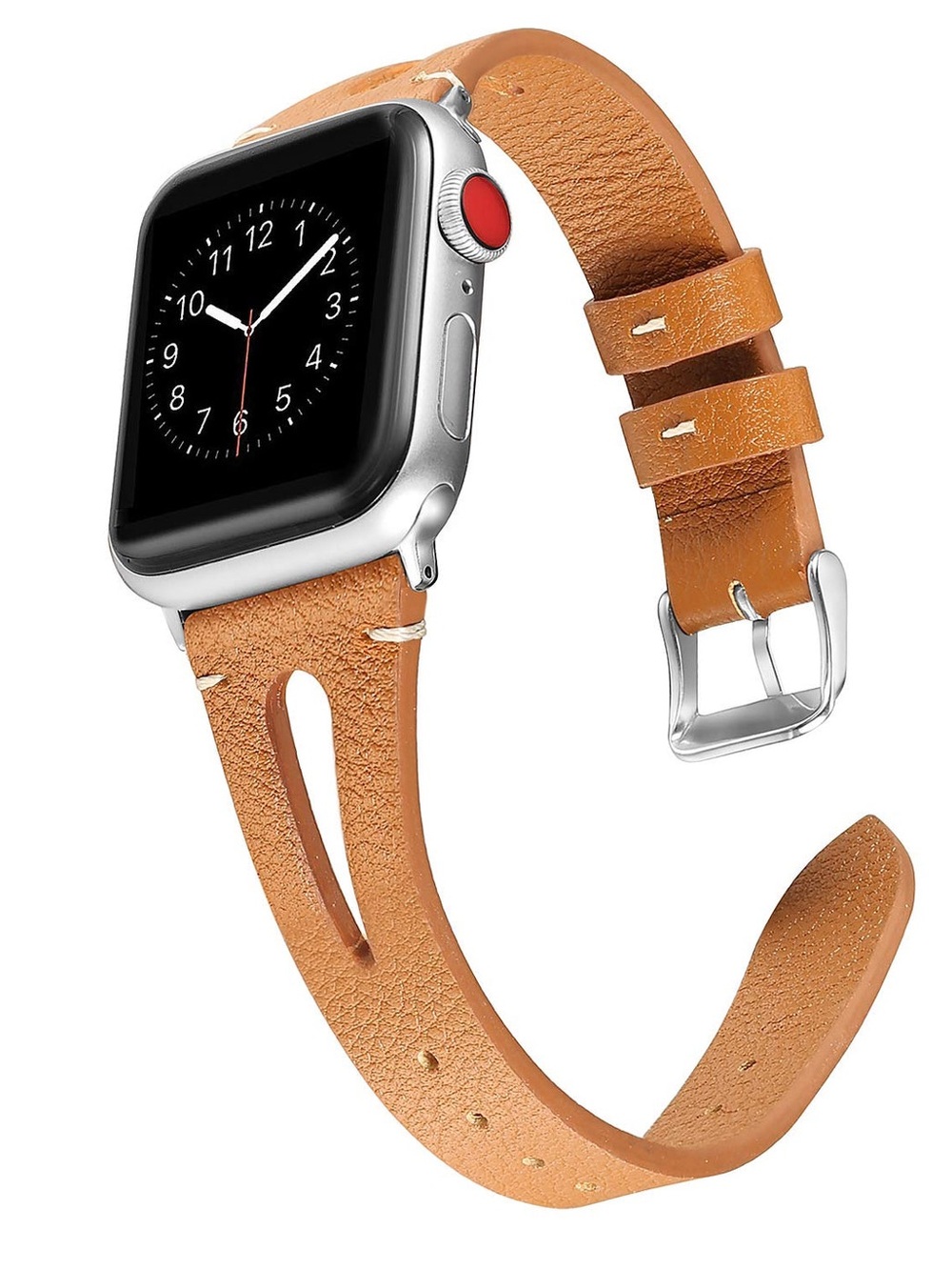 Fancy Banda Brown Leather Apple Watch Strap with Silver Hardware